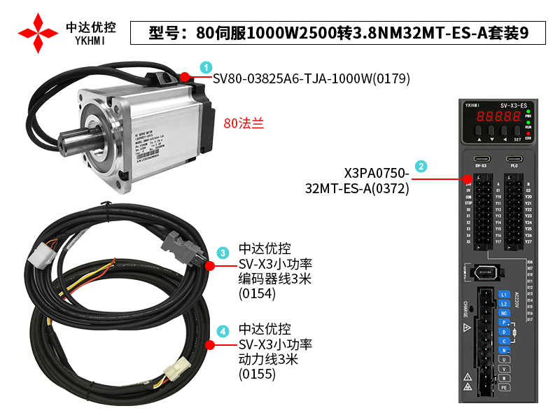 80伺服1000W2500轉(zhuǎn)3.8NM32MT-ES-A套裝9(0372)